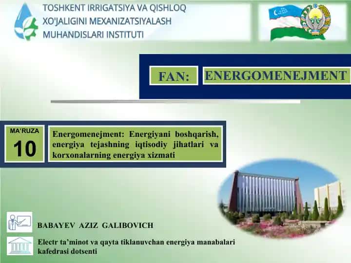 Electr ta’minot va qayta tiklanuvchan energiya manabalari