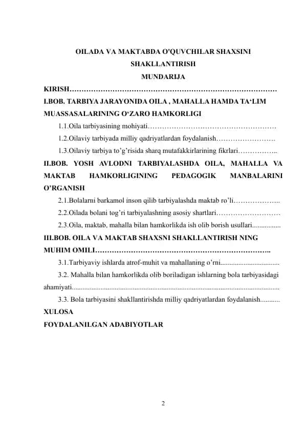OILA VA MAKTABDA O'QUVCHILAR SHAXSINI SHAKLLANTIRISH