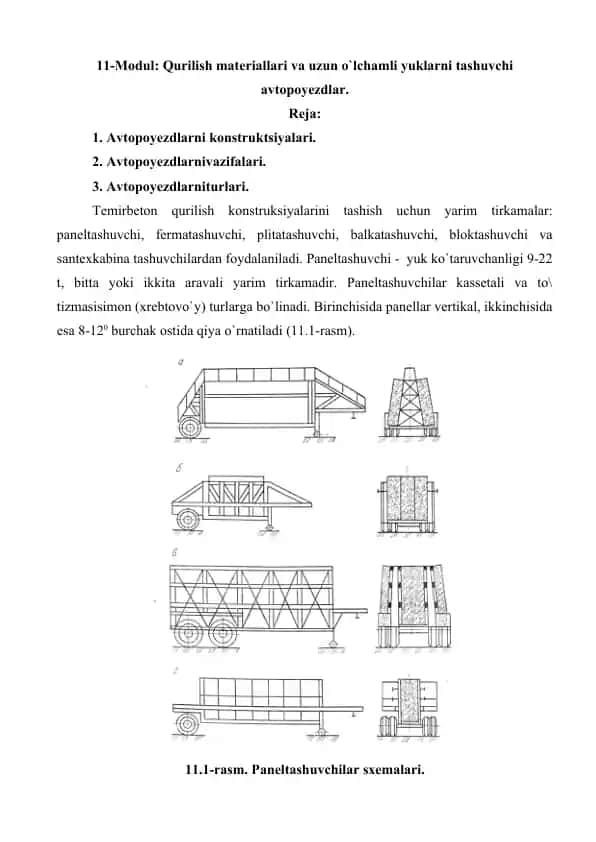 Avtopoyezdlarni konstruktsiyalari.