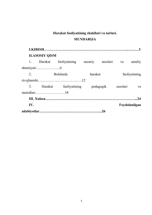 Harakat faoliyatining shakllari va turlari