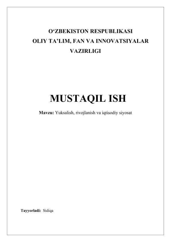 Yuksalish, rivojlanish va iqtisodiy siyosat