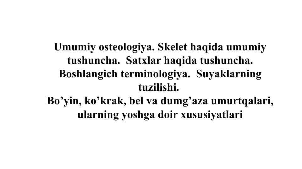 Umumiy osteologiya (amaliy mashg‘ulot rejasi)