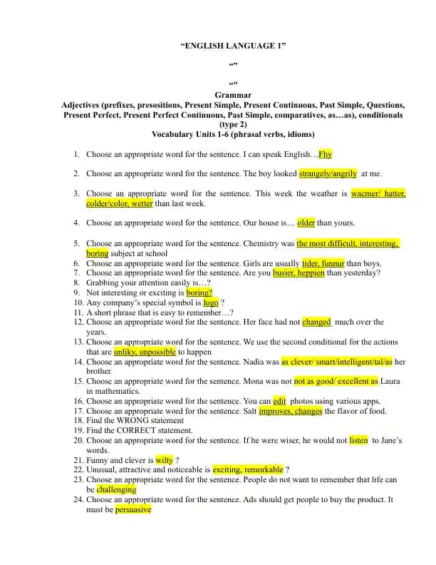 ENGLISH LANGUAGE 1