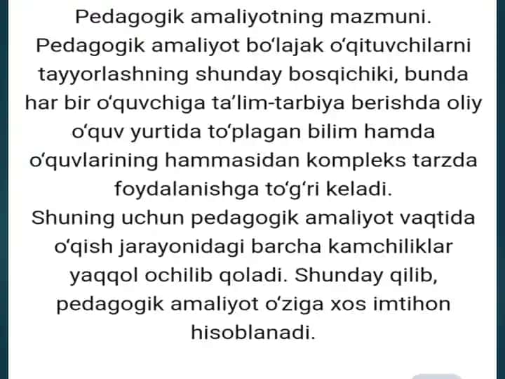 Pedagogik amaliyotning mazmuni