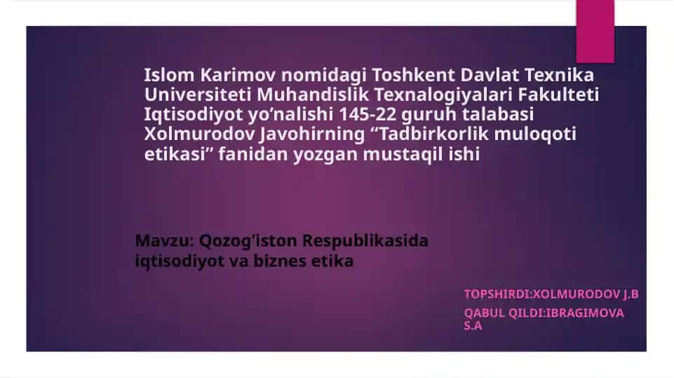 Tadbirkorlik muloqot etikasi