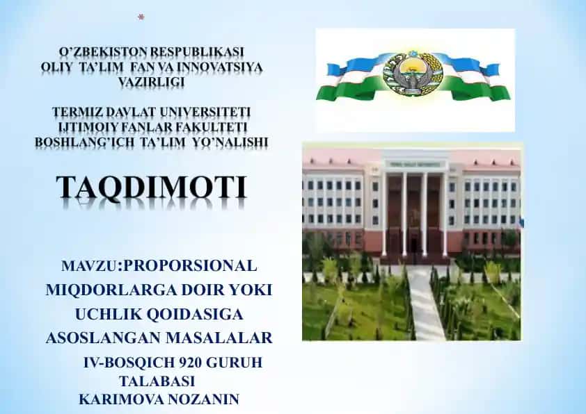 PROPORSIONAL MIQDORLARGA DOIR YOKI UCHLIK QOIDASIGA ASOSLANGAN MASALALAR