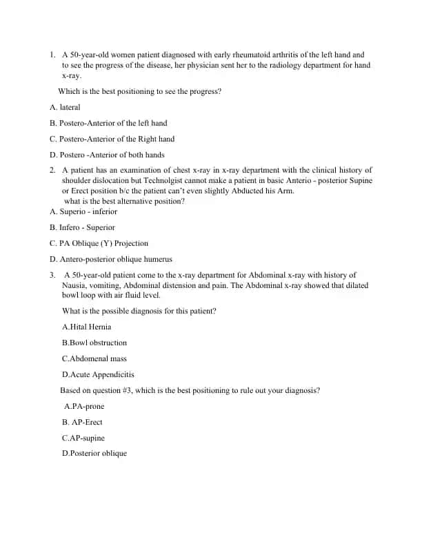 Radiology Positioning and Diagnostic X-ray Procedures Quiz