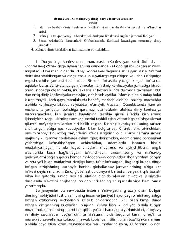Zamonavviy diniy harakatlar va sektalar