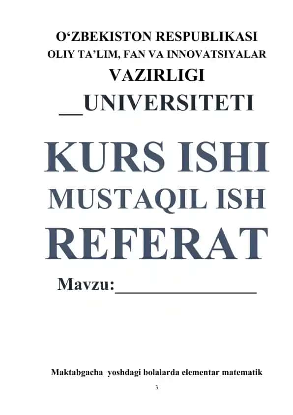 Maktabgacha yoshdagi bolalarda elementar matematik tasavvurlarni shakllantirish metodikasi