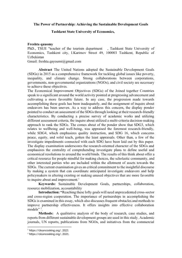 The Power of Partnership: Achieving the Sustainable Development Goals