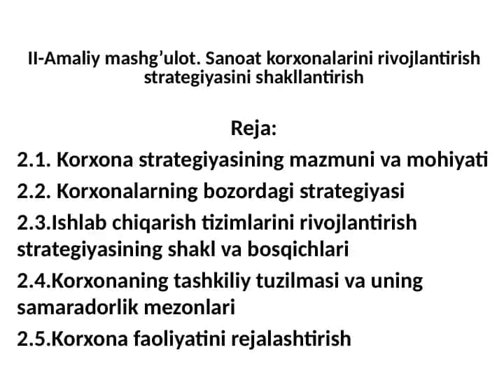 Korxona strategiyasini rivojlantirish