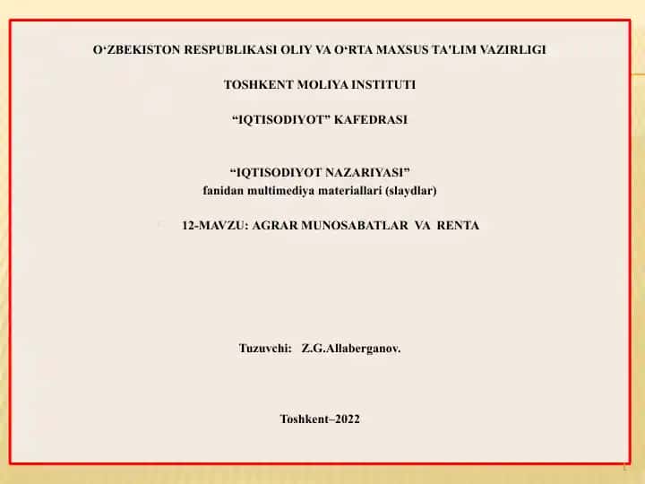 IQTISODIYOT NAZARIYASI fanidan multimediya materiallari (slaydlar)