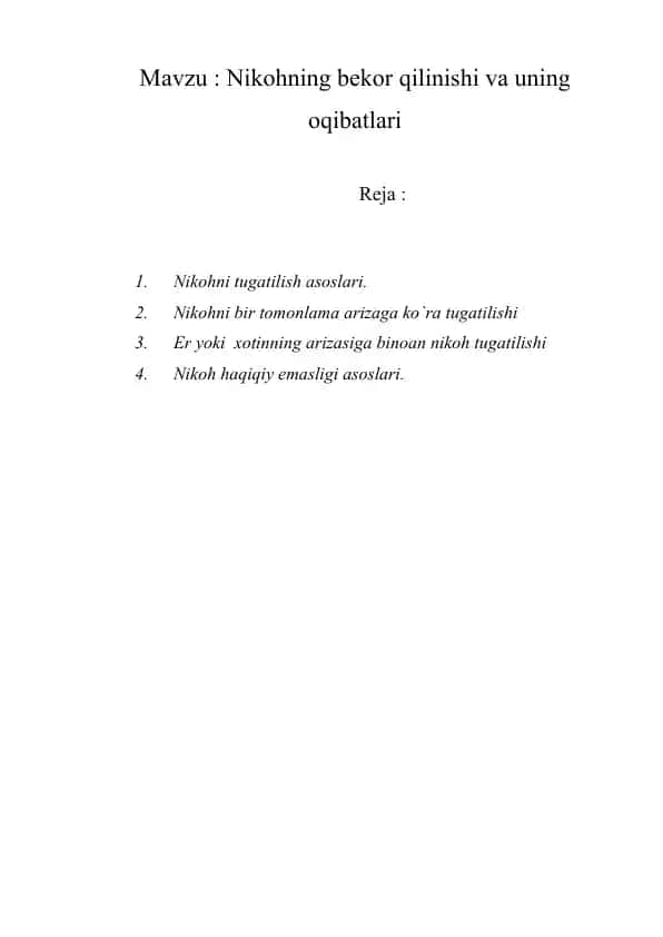 Nikohning bekor qilinishi va uning oqibatlari
