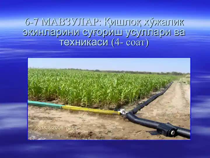 Qishloq xo‘jalik ekinlarini sug‘orish usullari va texnikasi