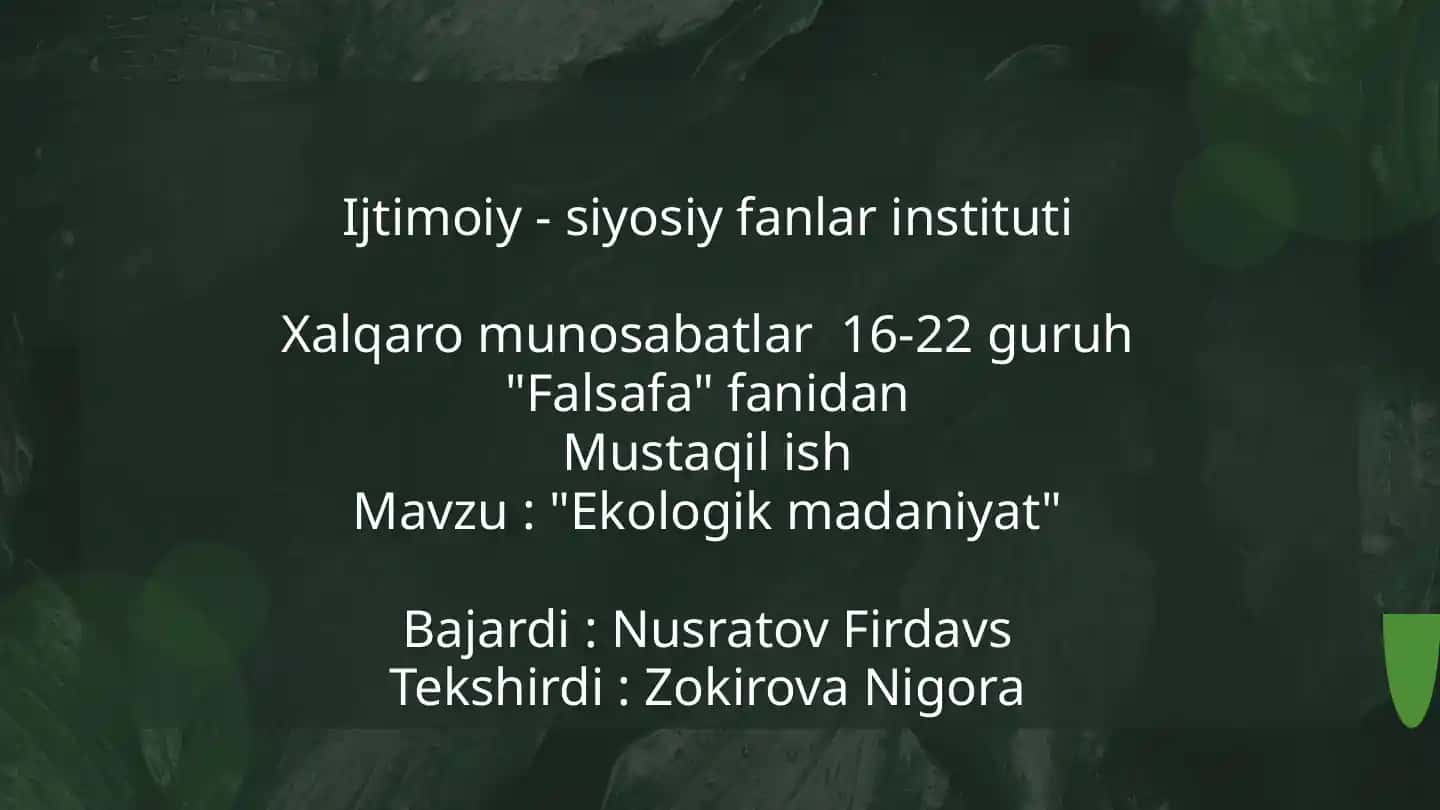 Ekologik madaniyat