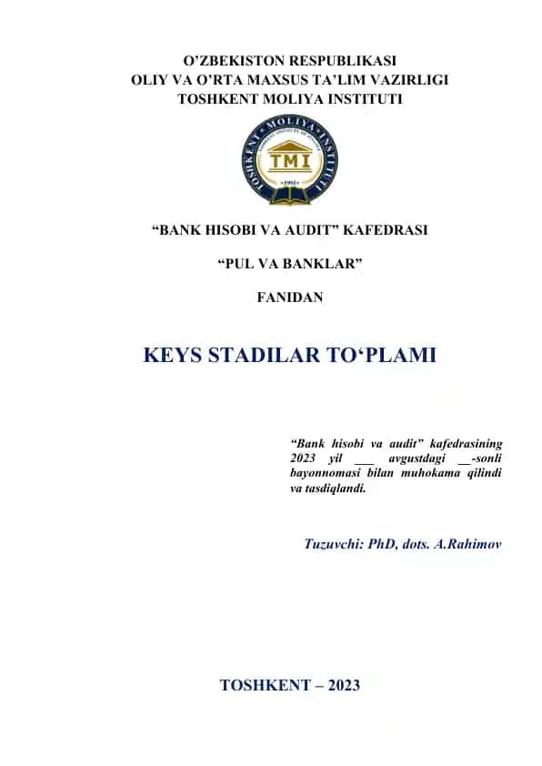 PUL VA BANKLAR fanidan keys stadilar to‘plami