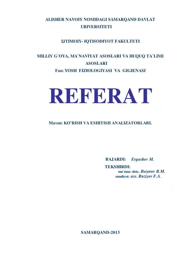 KO’RISH VA ESHITISH ANALIZATORLARI REFERATI