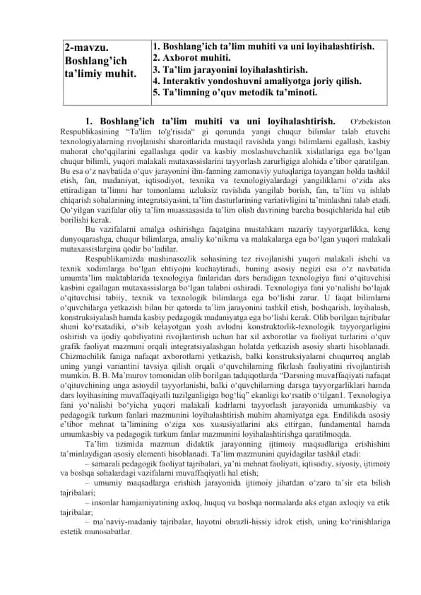 Boshlang’ich ta'limiy muhit
