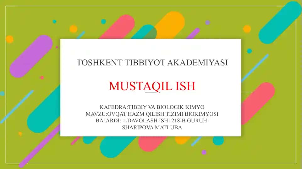 OVQAT HAZM QILISH TIZIMI BIOKIMYOSI