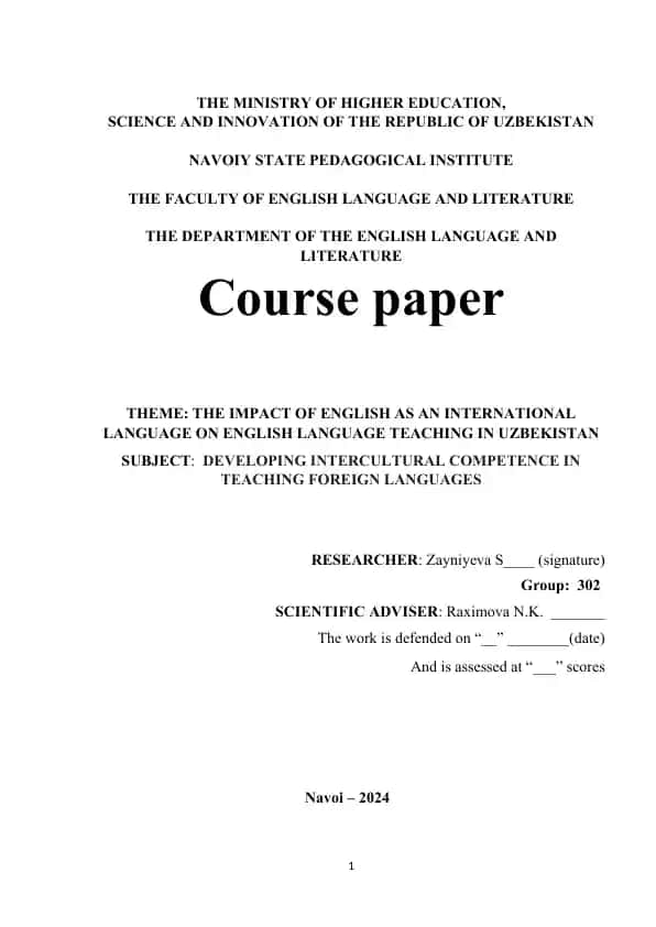 Course paper: The Impact of English as an International Language on English Language Teaching in Uzbekistan