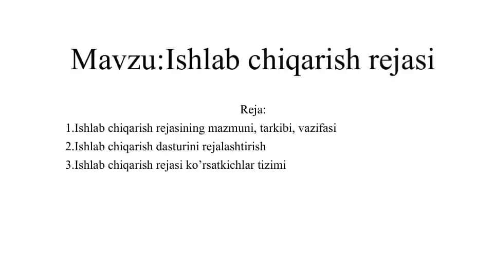 Ishlabchiqarish rejasi