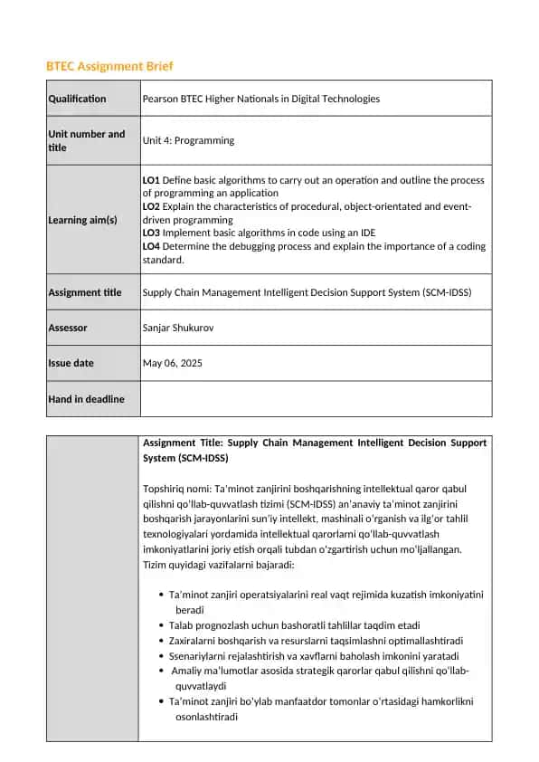 Supply Chain Management Intelligent Decision Support System (SCM-IDSS)