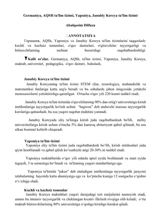 Janubiy Koreya ta'lim tizimi