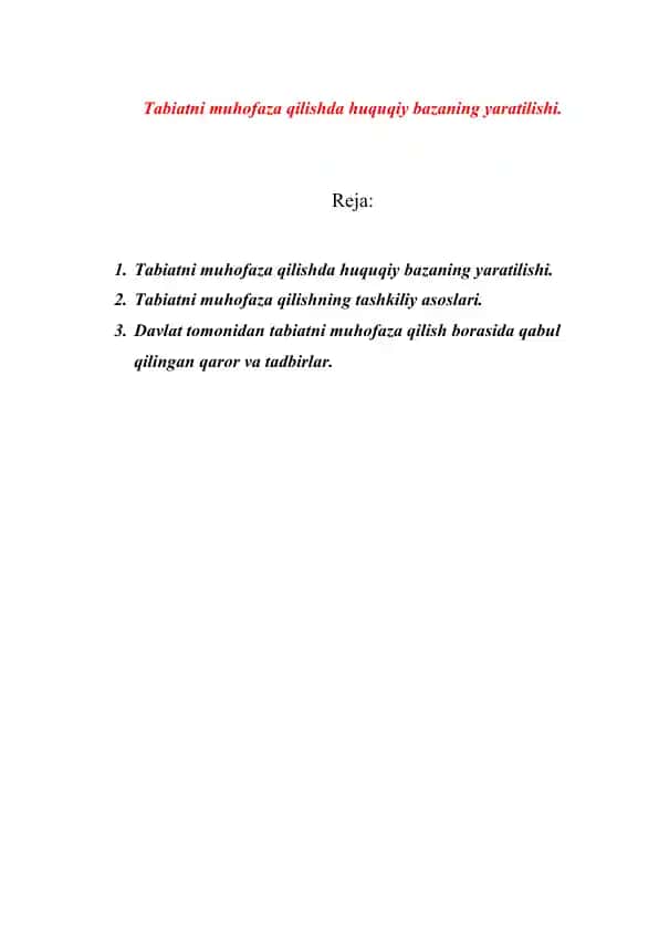 Tabiatni muhofaza qilishda huquqiy bazaning yaratilishi
