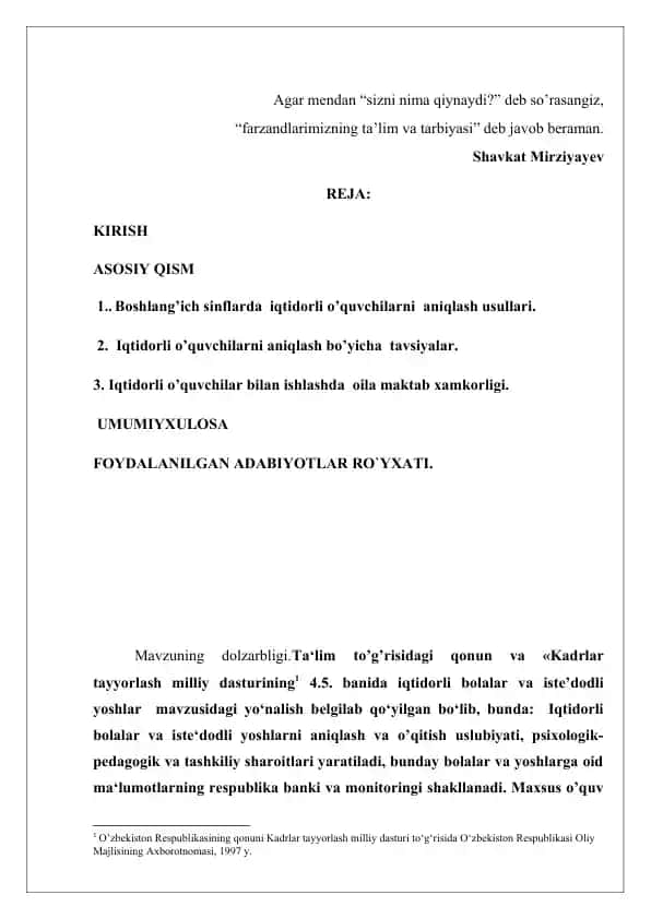 Iqtidorli Bolalar va Iste'dodli Yoshlar Tarbiyasi