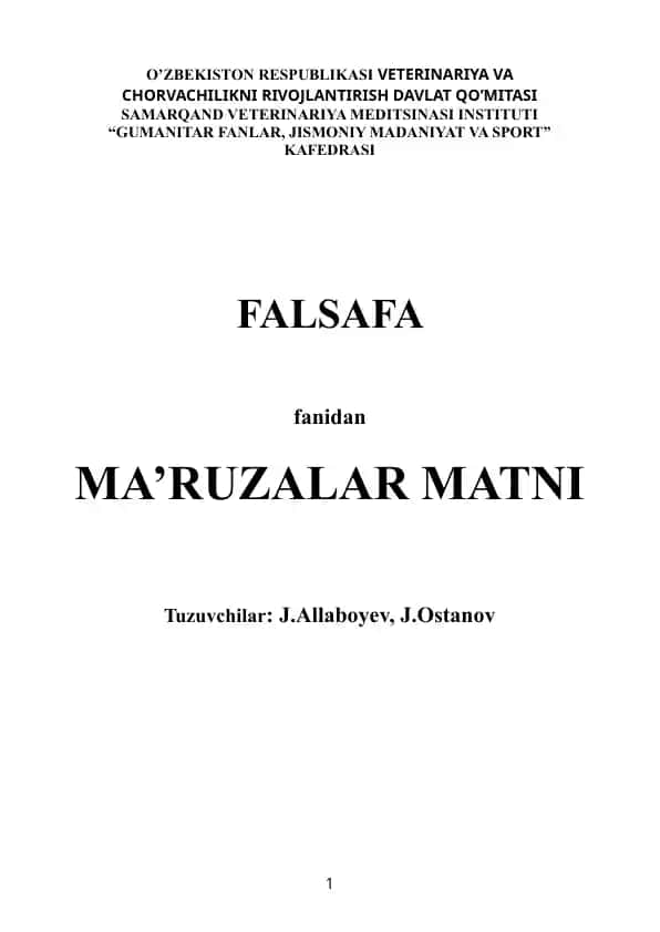 Falsafa fanining predmeti, mazmuni va jamiyatdagi roli