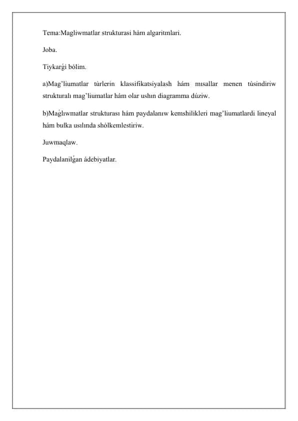 Magliwmatlar strukturasi hàm algaritmlari