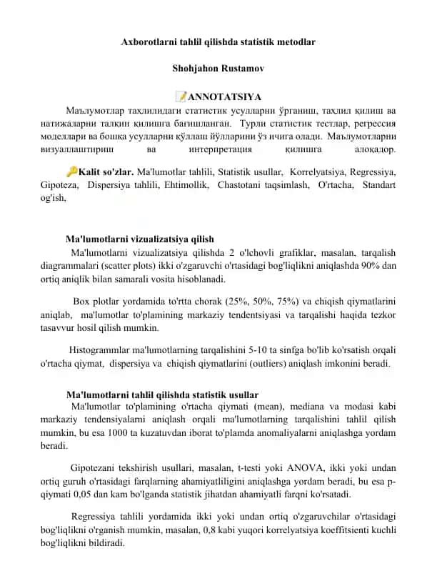 Axborotlarni tahlil qilishda statistik metodlar