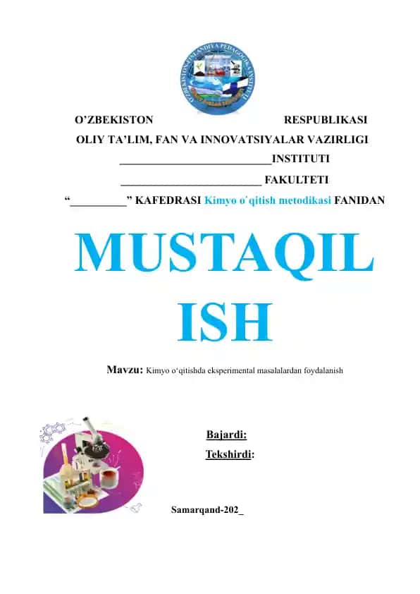 Kimyo o‘qitishda eksperimental masalalardan foydalanish