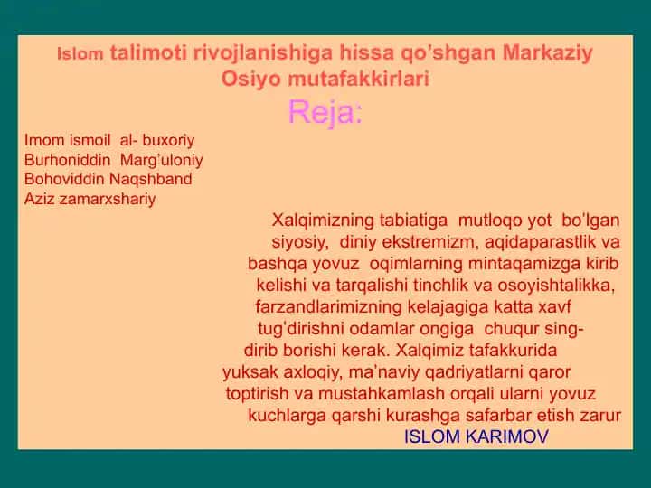 Islom talimoti rivojlanishiga hissa qo‘şgan Markaziy Osiyo mutafakkirlari