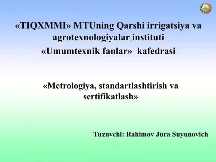 O‘lchash usullari va vositalari