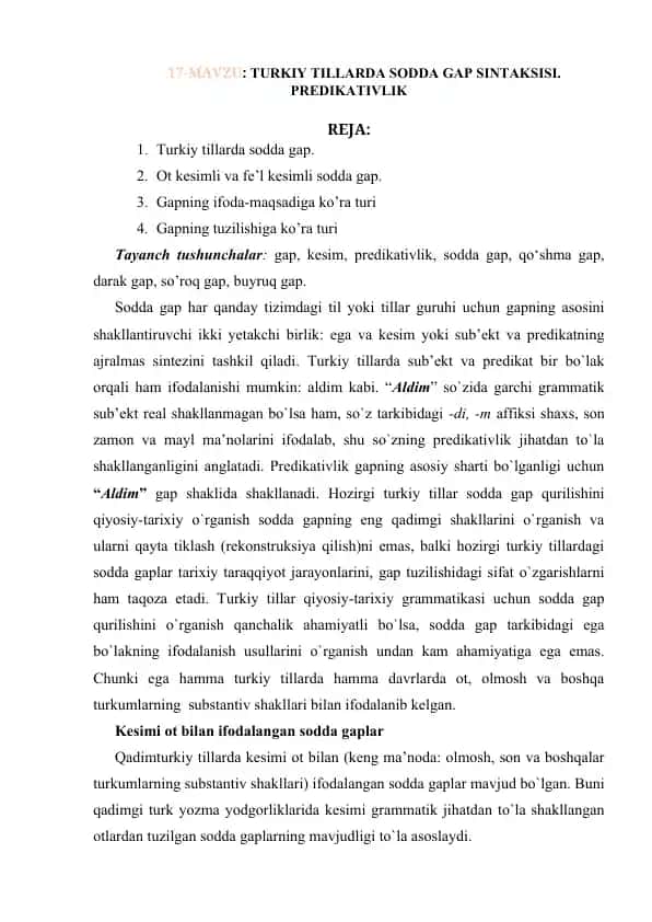 Turkiy tillarda sodda gap sintaksisi