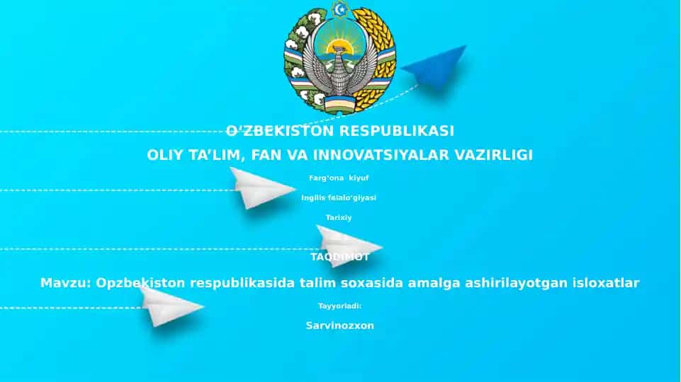 Opzbekiston respublikasida talim soxasida amalga ashirilayotgan isloxatlar