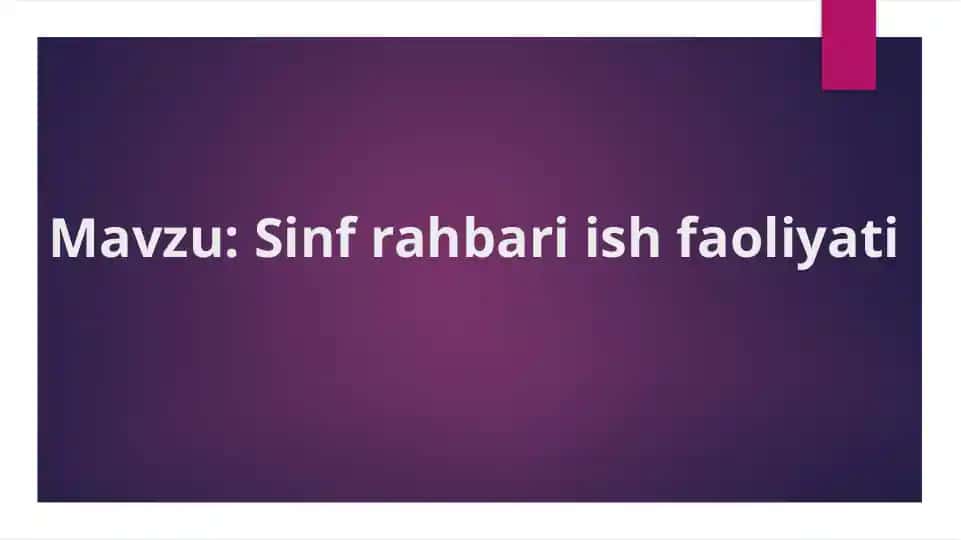 Sinf rahbari ish faoliyati