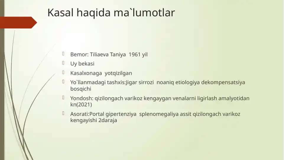 Kasal haqida ma'lumotlar