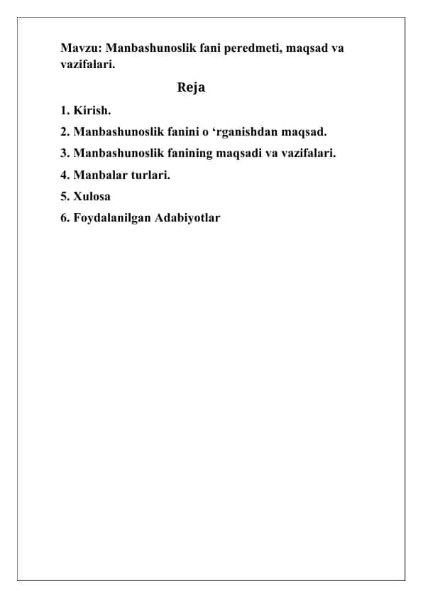 Manbashunoslik fani