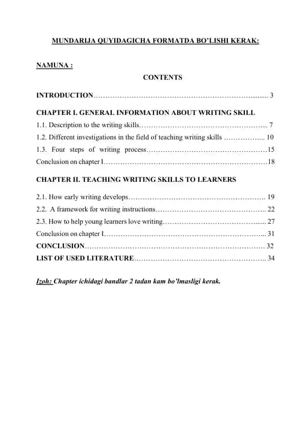 Kurs ishining yozilishi uchun ko‘rsatmalar va namunalar to‘plami