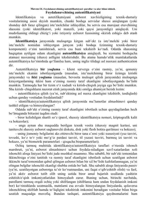 Foydalanuvchining autentifikatsiyasi