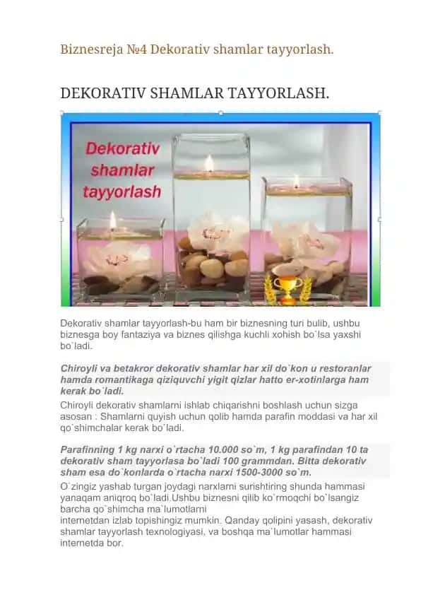 Dekorativ shamlar tayyorlash