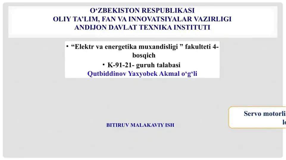 Servo motorli elektr yuritmaning kuch qismini loyihalash