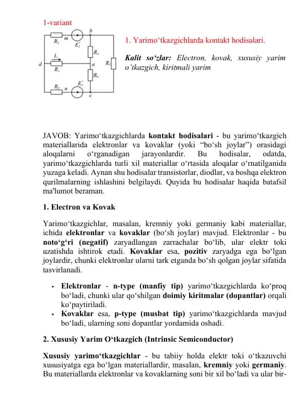Yarimo‘tkazgichlarda kontakt hodisalari