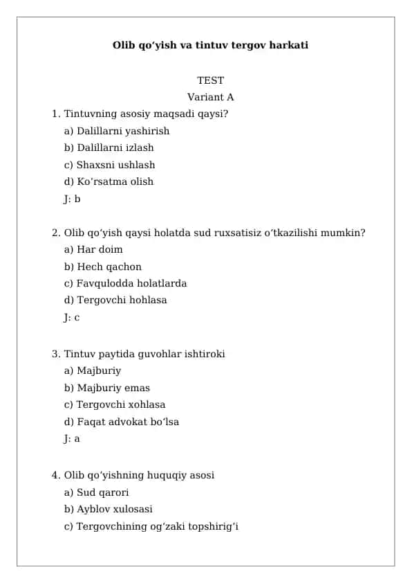 Olib qo‘yish va tintuv tergov harkati