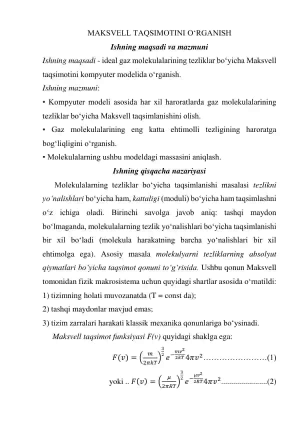MAKSVELL TAQSIMOTINI OʻRGANISH