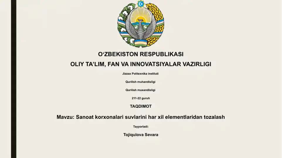 Sanoat korxonalari suvlarini har xil elementlaridan tozalash