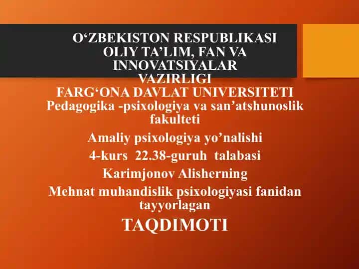 Mehnat faoliyati va psixologiya