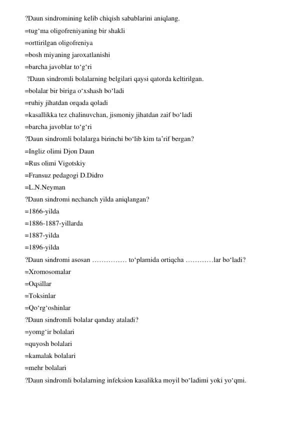 Daun sindromi haqida ma'lumotlar